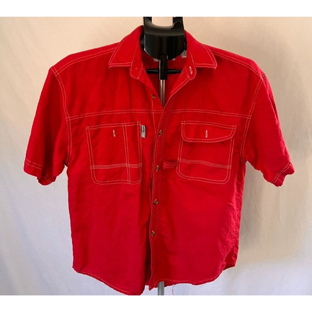 Vintage 90s Bugle Boy Boys Short Sleeve Button Up Shirt  Contrast Stitch 12/14 M